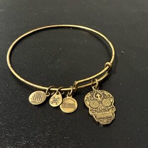 Alex & Ani Calavera Gold Bronzed Charm Bangle Bracelet Sugar Skull Day of Dead